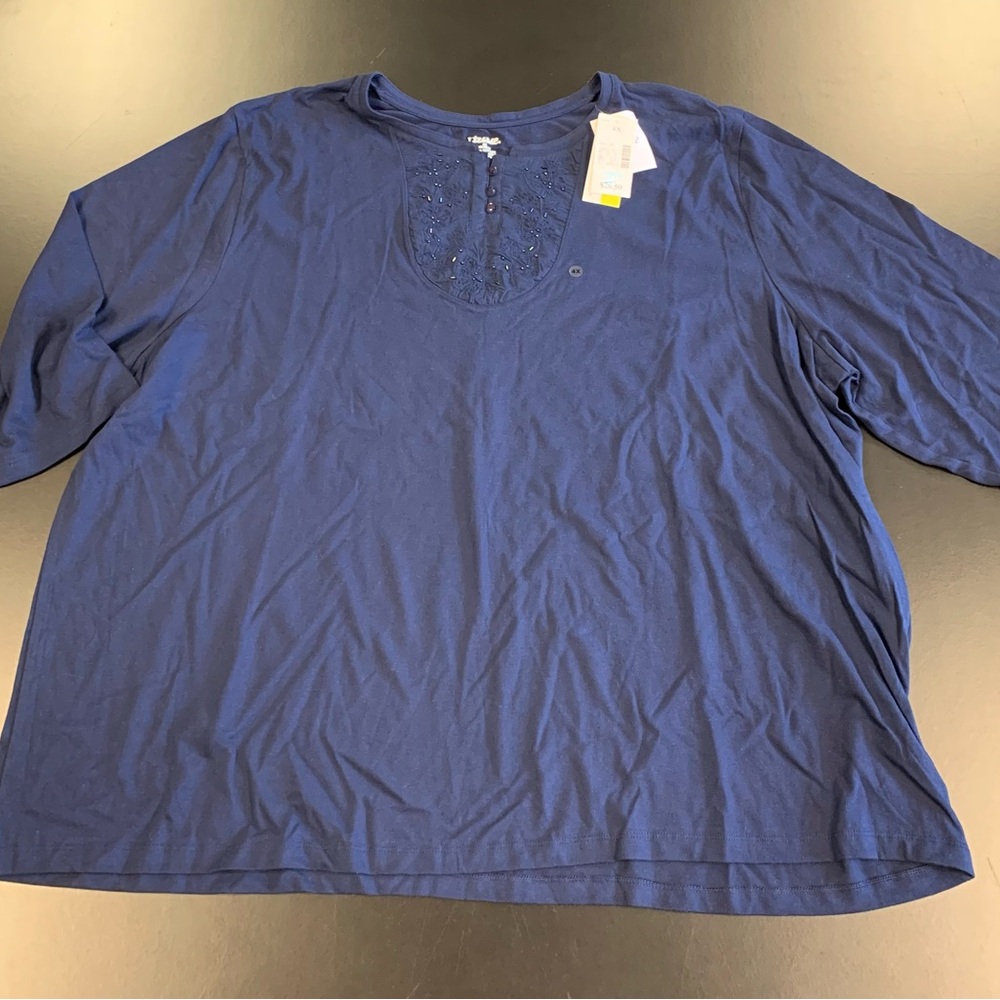 NWT Liz & Me Navy Blue w Decorative Neckline-4X
